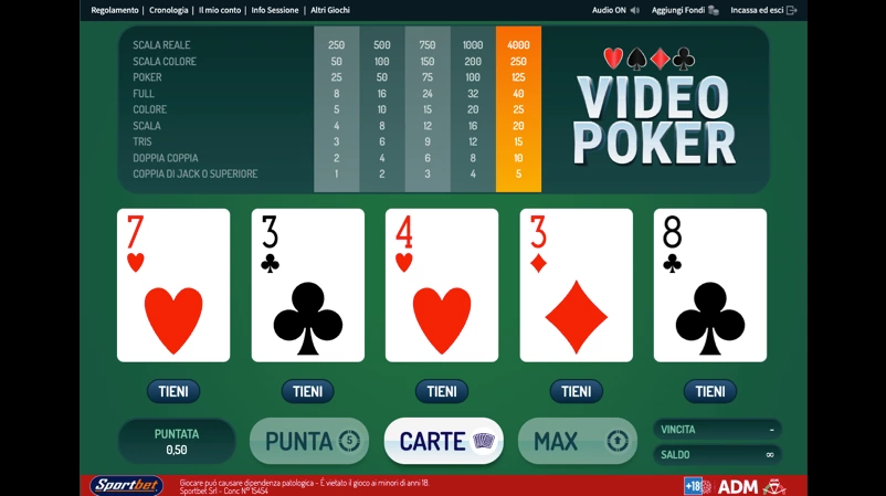 Screenshot Sportbet videopoker