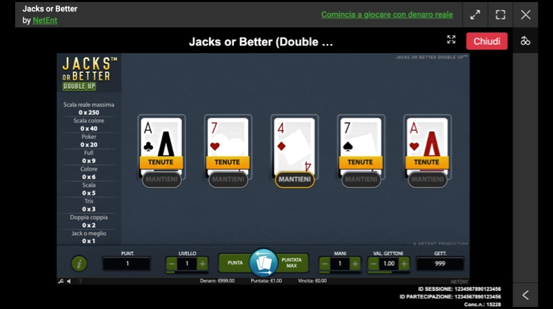 Screenshot Unibet videopoker